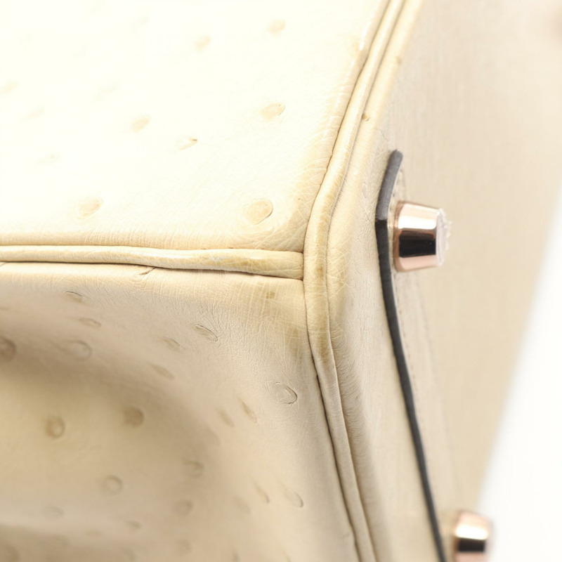 愛馬仕 Birkin 25 Blanc casse 手提包，鴕鳥皮，米色，二手女款-6