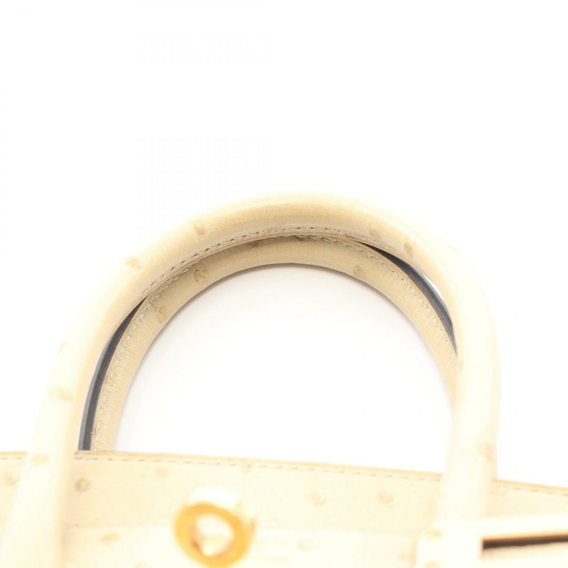 愛馬仕 Birkin 25 Blanc casse 手提包，鴕鳥皮，米色，二手女款-7