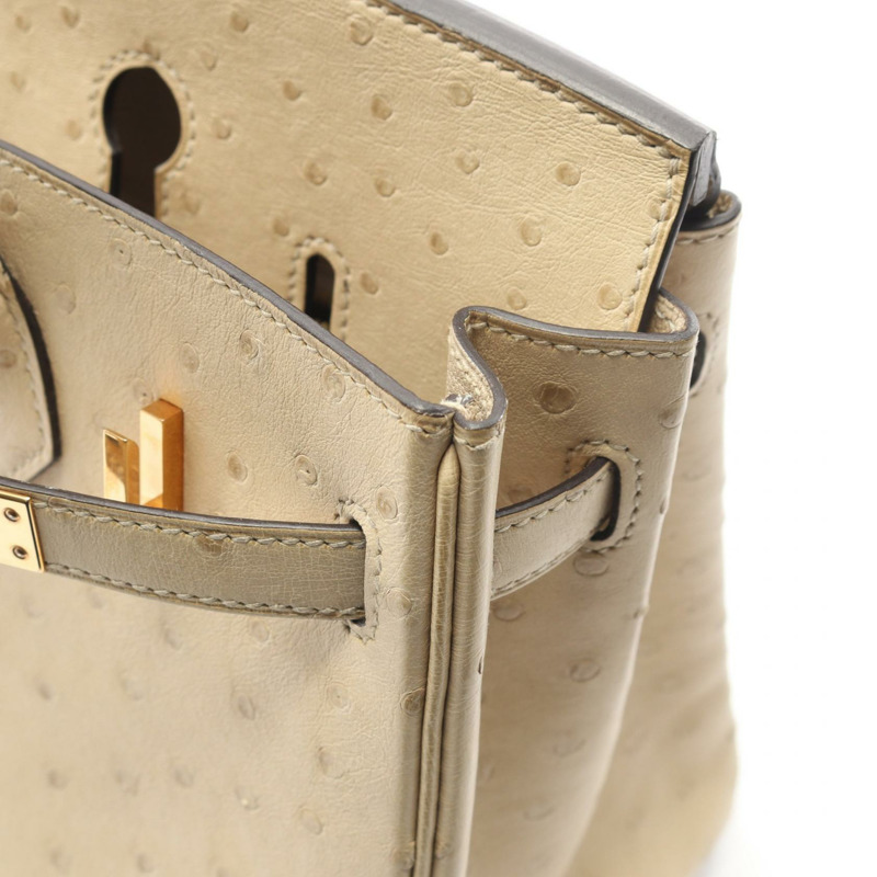 愛馬仕 Birkin 25 Blanc casse 手提包，鴕鳥皮，米色，二手女款-8
