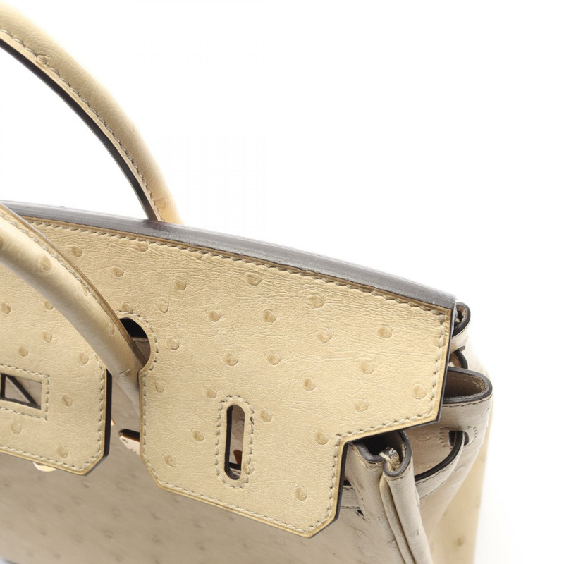 愛馬仕 Birkin 25 Blanc casse 手提包，鴕鳥皮，米色，二手女款-9