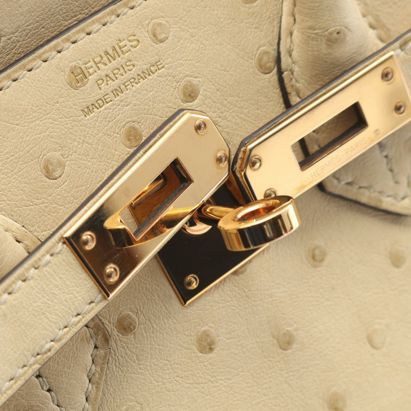 愛馬仕 Birkin 25 Blanc casse 手提包，鴕鳥皮，米色，二手女款-11