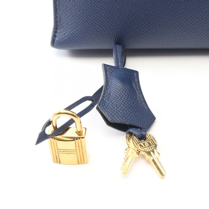 愛馬仕 Kelly 28 單肩手提包，Z 字形外側縫線，Epsom 藍色墨色，金色五金，二手-5