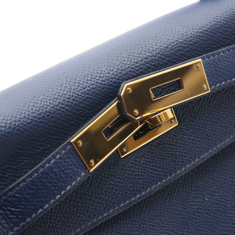 愛馬仕 Kelly 28 單肩手提包，Z 字形外側縫線，Epsom 藍色墨色，金色五金，二手-7