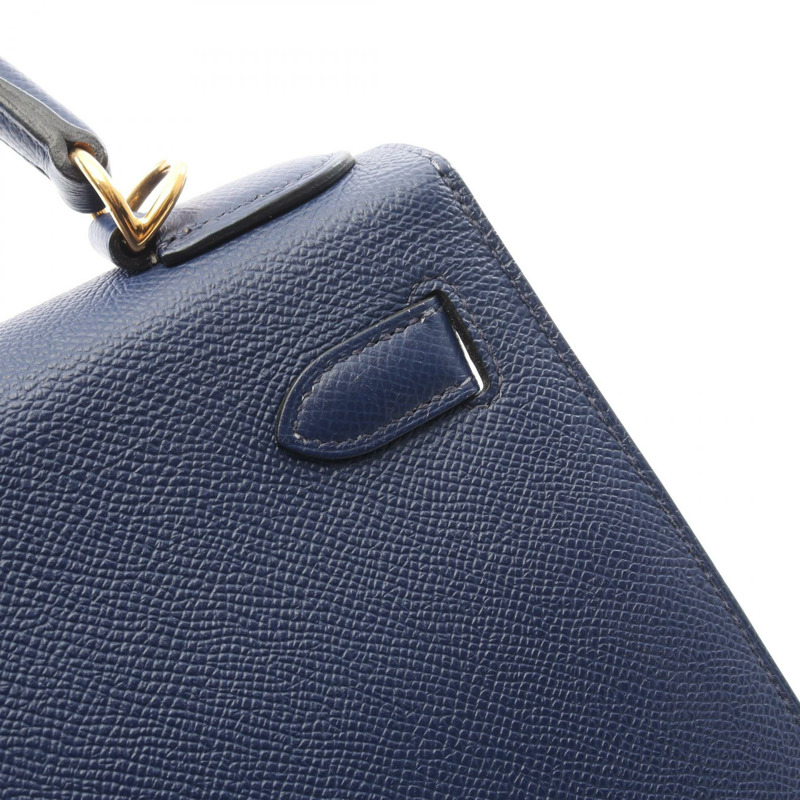 愛馬仕 Kelly 28 單肩手提包，Z 字形外側縫線，Epsom 藍色墨色，金色五金，二手-10