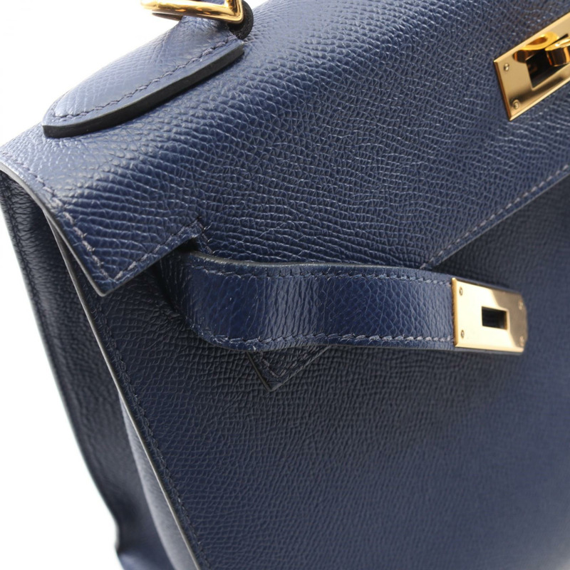 愛馬仕 Kelly 28 單肩手提包，Z 字形外側縫線，Epsom 藍色墨色，金色五金，二手-11