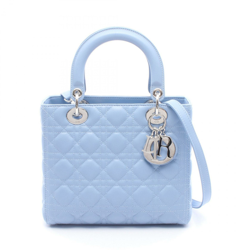 Christian Dior LADY DIOR Cannage 2Way Tote 手提包，藍色皮革，二手女士 CD-0