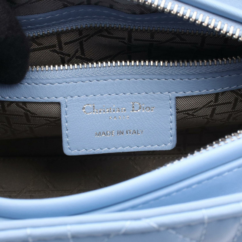 Christian Dior LADY DIOR Cannage 2Way Tote 手提包，藍色皮革，二手女士 CD-3