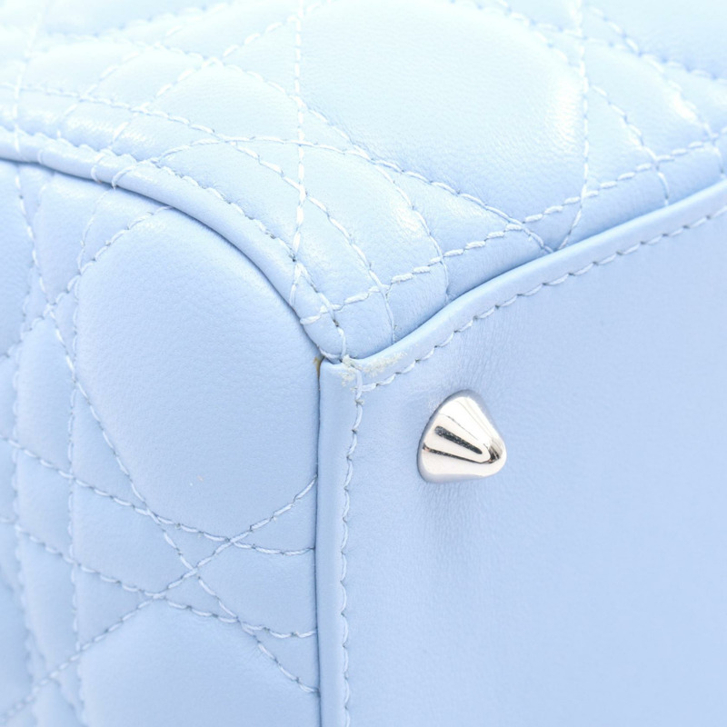 Christian Dior LADY DIOR Cannage 2Way Tote 手提包，藍色皮革，二手女士 CD-4