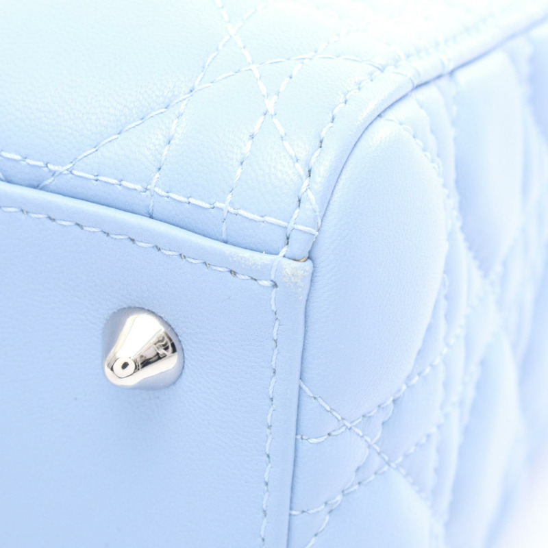 Christian Dior LADY DIOR Cannage 2Way Tote 手提包，藍色皮革，二手女士 CD-5