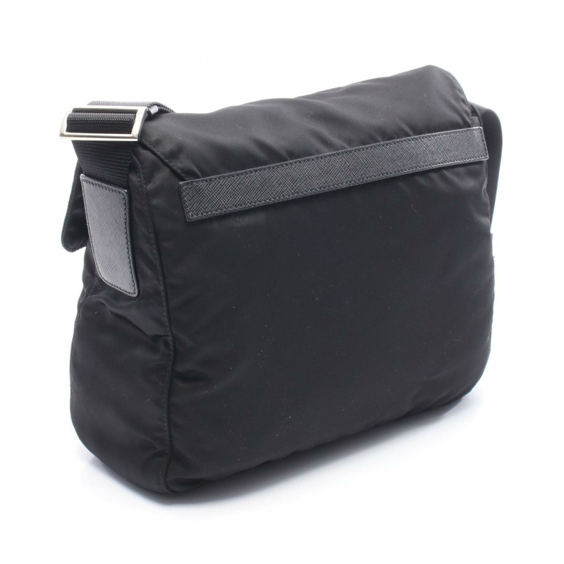 PRADA VELA 斜背單肩包 1BD994 尼龍 Saffiano 皮革 黑色 二手 女士-1