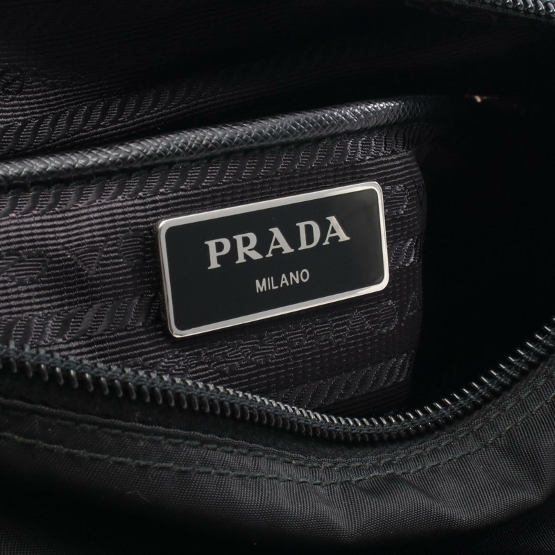 PRADA VELA 斜背單肩包 1BD994 尼龍 Saffiano 皮革 黑色 二手 女士-3