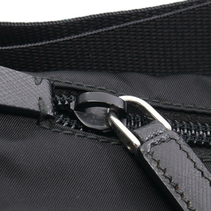 PRADA VELA 斜背單肩包 1BD994 尼龍 Saffiano 皮革 黑色 二手 女士-5