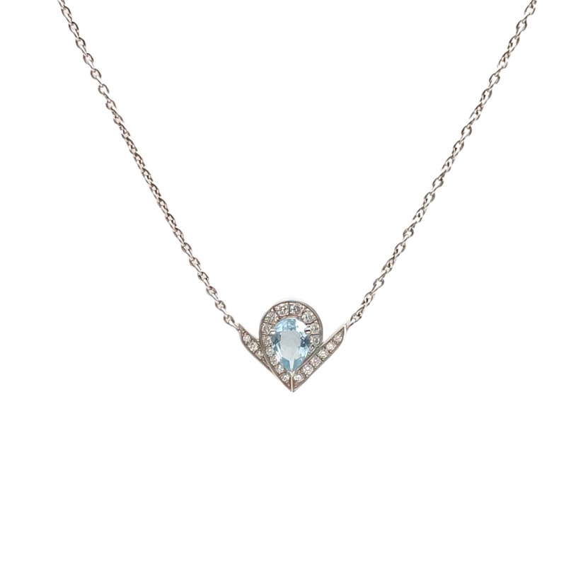 CHAUMET 18K白金鑽石尚美約瑟芬海藍寶石項鏈-0