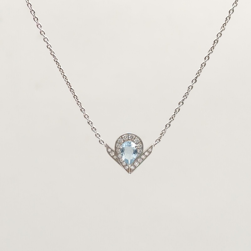 CHAUMET 18K白金鑽石尚美約瑟芬海藍寶石項鏈-1