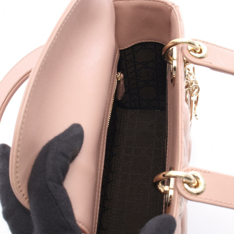 Christian Dior 女士小號 Cannage 兩用手提包，粉紅色皮革，二手女款 CD-2