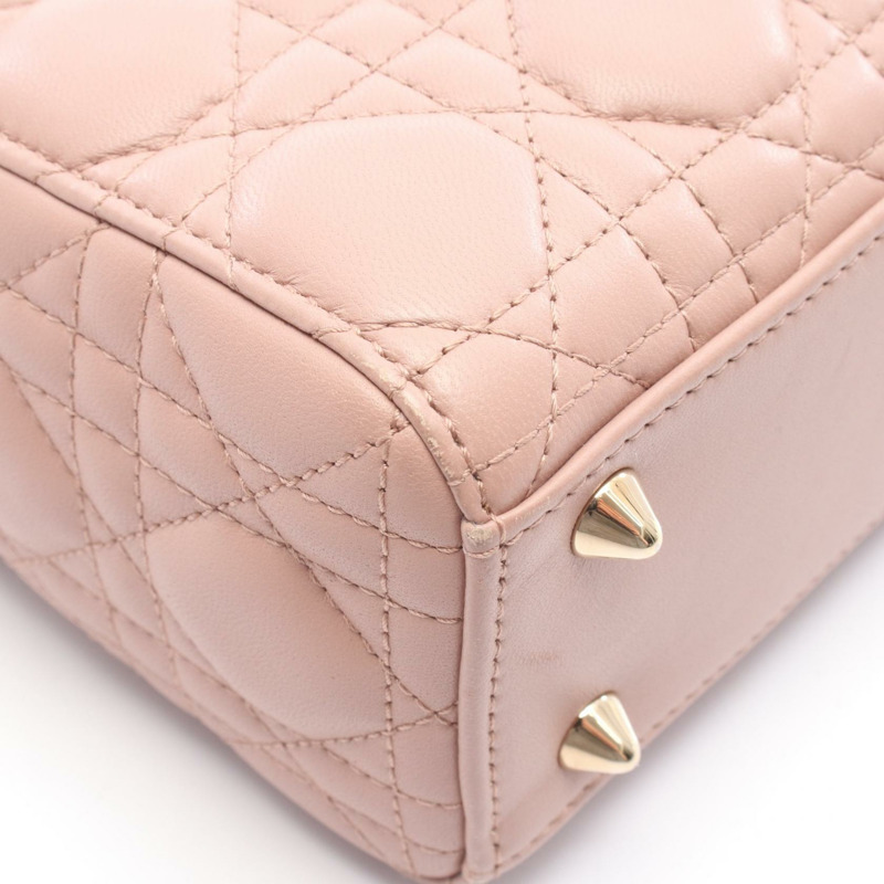 Christian Dior 女士小號 Cannage 兩用手提包，粉紅色皮革，二手女款 CD-5