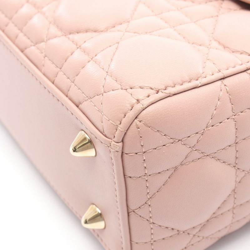 Christian Dior 女士小號 Cannage 兩用手提包，粉紅色皮革，二手女款 CD-6