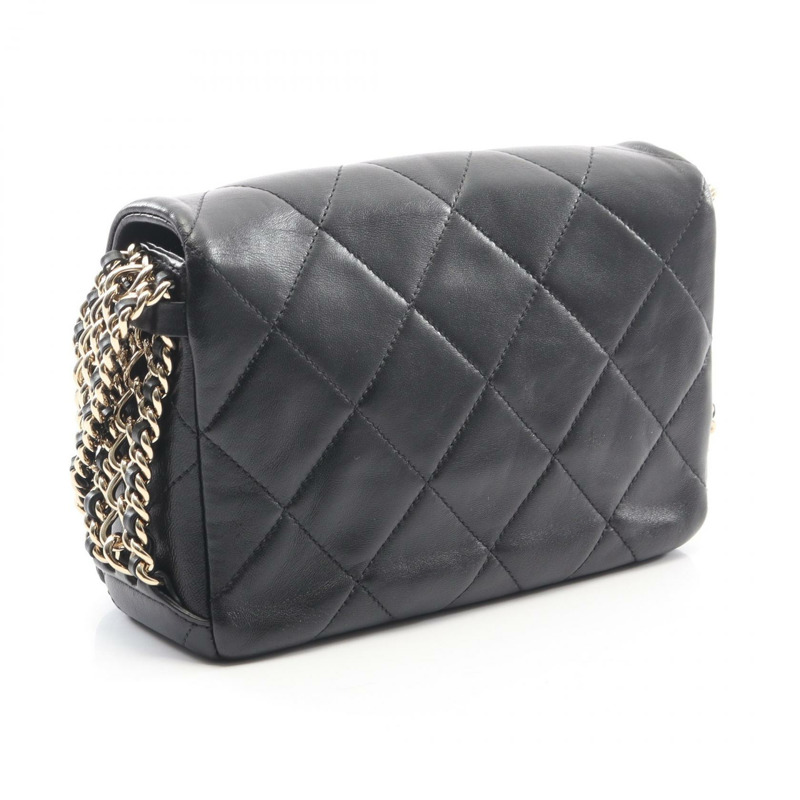 香奈兒 (CHANEL) 絎縫鏈條斜背包 AS3100 羊皮黑色 二手 金色五金-1