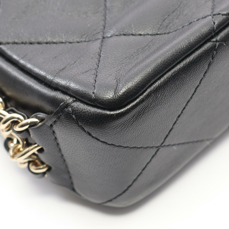 香奈兒 (CHANEL) 絎縫鏈條斜背包 AS3100 羊皮黑色 二手 金色五金-6