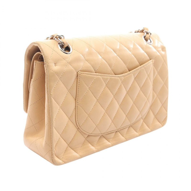 香奈兒 (CHANEL) Matelasse W 翻蓋鏈條單背包 A01112 羊皮 米色 二手 金色五金-1