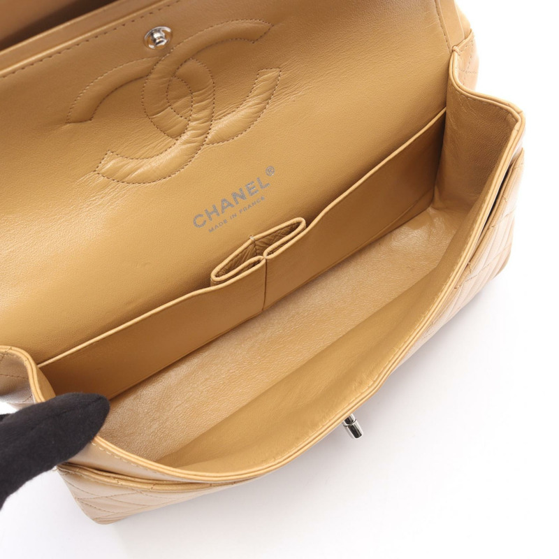 香奈兒 (CHANEL) Matelasse W 翻蓋鏈條單背包 A01112 羊皮 米色 二手 金色五金-2