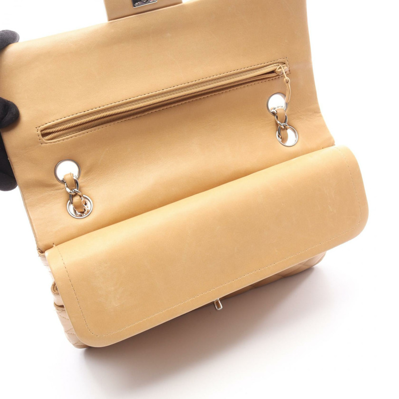 香奈兒 (CHANEL) Matelasse W 翻蓋鏈條單背包 A01112 羊皮 米色 二手 金色五金-6