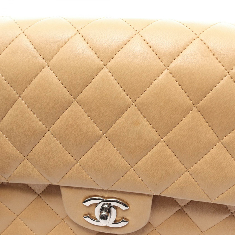 香奈兒 (CHANEL) Matelasse W 翻蓋鏈條單背包 A01112 羊皮 米色 二手 金色五金-8