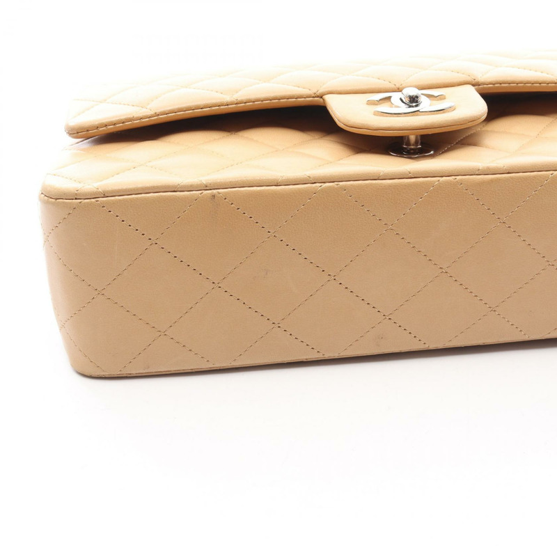 香奈兒 (CHANEL) Matelasse W 翻蓋鏈條單背包 A01112 羊皮 米色 二手 金色五金-9