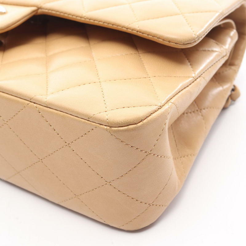香奈兒 (CHANEL) Matelasse W 翻蓋鏈條單背包 A01112 羊皮 米色 二手 金色五金-10