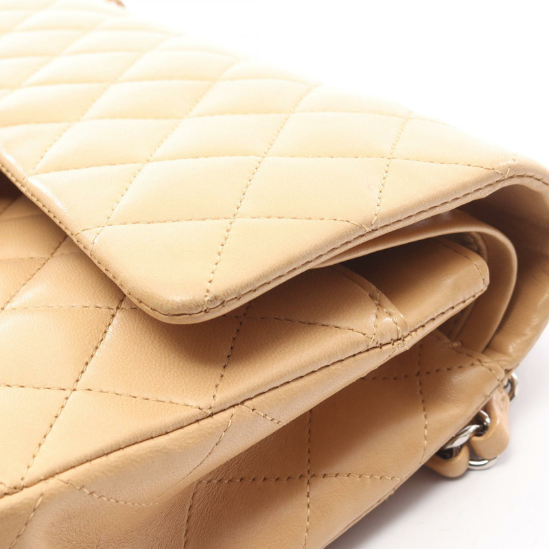 香奈兒 (CHANEL) Matelasse W 翻蓋鏈條單背包 A01112 羊皮 米色 二手 金色五金-11