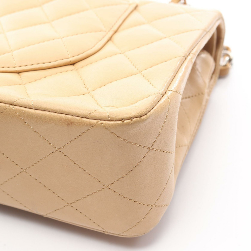 香奈兒 (CHANEL) Matelasse W 翻蓋鏈條單背包 A01112 羊皮 米色 二手 金色五金-12