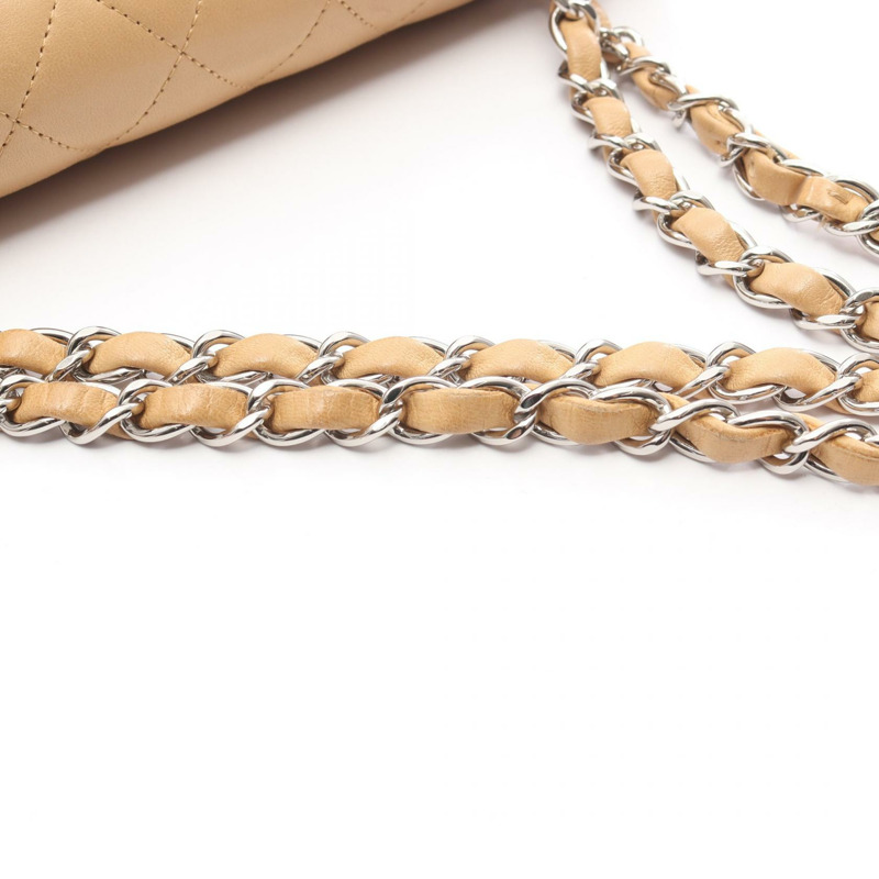 香奈兒 (CHANEL) Matelasse W 翻蓋鏈條單背包 A01112 羊皮 米色 二手 金色五金-14