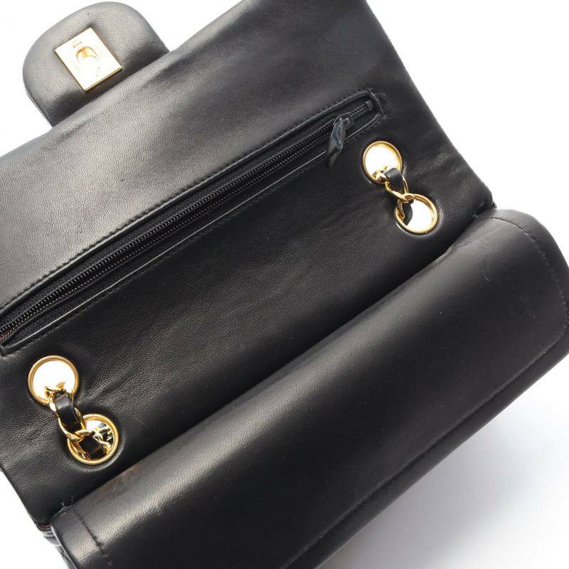 香奈兒 (CHANEL) Matelasse W 翻蓋鏈條單肩背包 A01113 羊皮黑 二手 金色五金-5