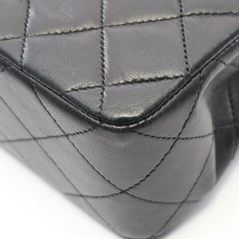 香奈兒 (CHANEL) Matelasse W 翻蓋鏈條單肩背包 A01113 羊皮黑 二手 金色五金-6