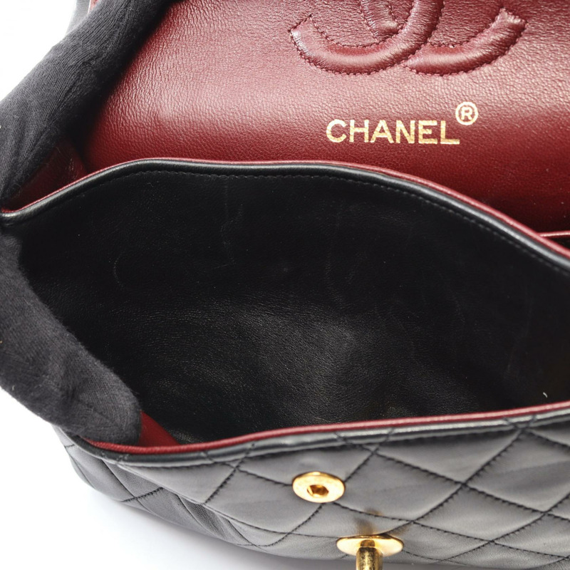 香奈兒 (CHANEL) Matelasse W 翻蓋鏈條單肩背包 A01113 羊皮黑 二手 金色五金-7