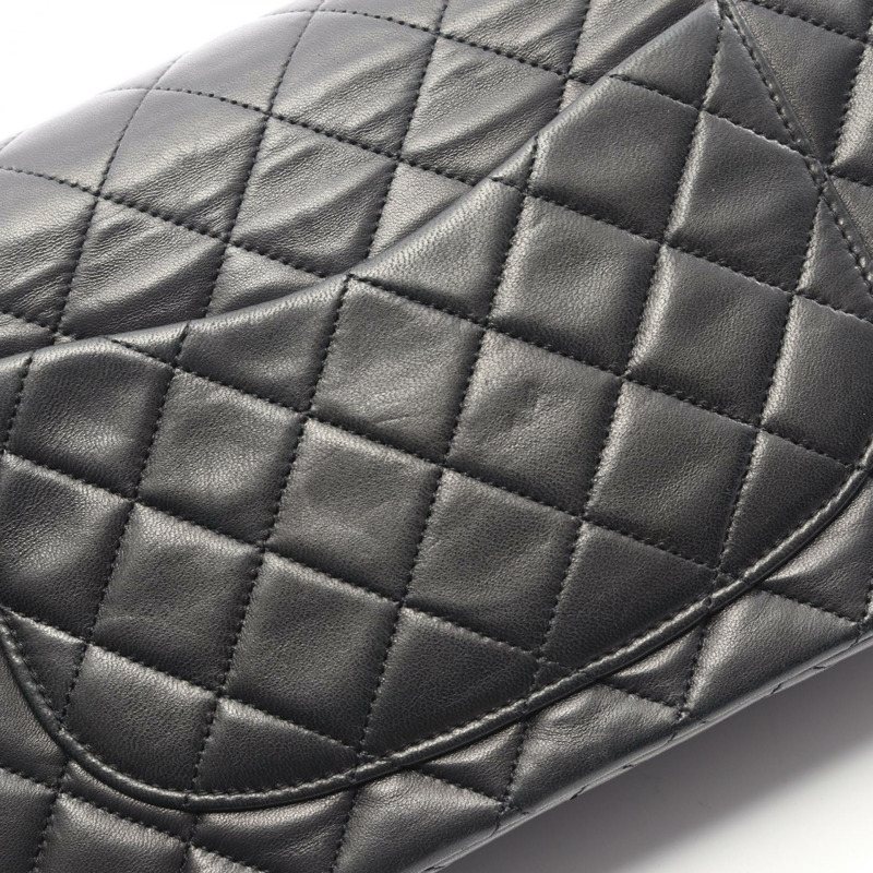 香奈兒 (CHANEL) Matelasse W 翻蓋鏈條單肩背包 A01113 羊皮黑 二手 金色五金-10