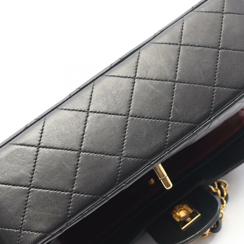 香奈兒 (CHANEL) Matelasse W 翻蓋鏈條單肩背包 A01113 羊皮黑 二手 金色五金-11