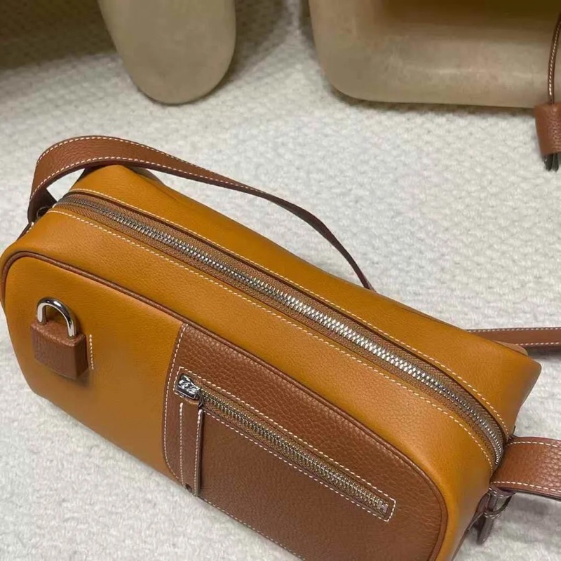 HERMES petit courtier 皮拼CLEMENCE皮 37金棕 銀扣 肩背包全新購於專櫃-4