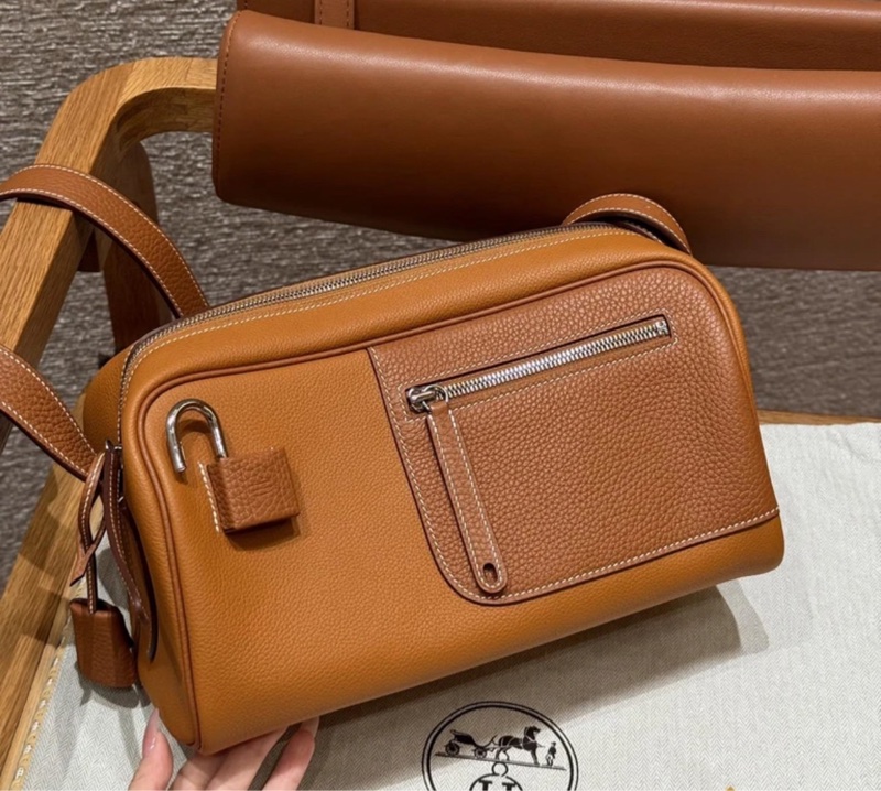 HERMES petit courtier 皮拼CLEMENCE皮 37金棕 銀扣 肩背包全新購於專櫃-5