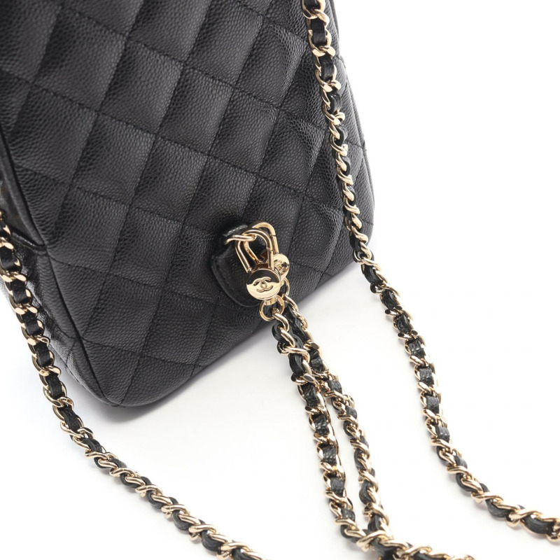 香奈兒 (CHANEL) Matelasse 雙肩包/背包/鏈條肩帶 AP3753 黑色皮革，二手，金色五金-7