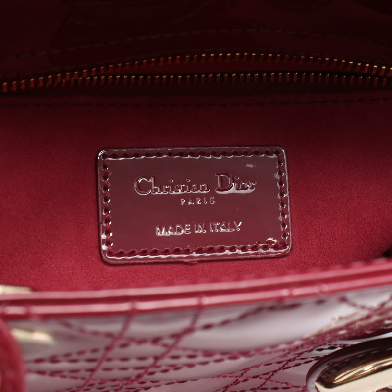 Christian Dior Lady Dior 小號 Cannage 斜背包,漆皮紅二手-3