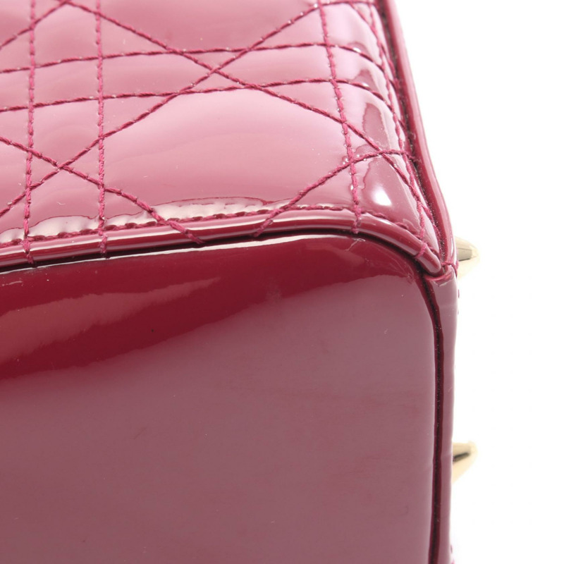 Christian Dior Lady Dior 小號 Cannage 斜背包,漆皮紅二手-5