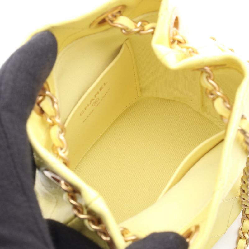 香奈兒 (CHANEL) 絎縫水桶鏈條肩背包 AP4359 皮革 黃色 GHW 二手 女士-2