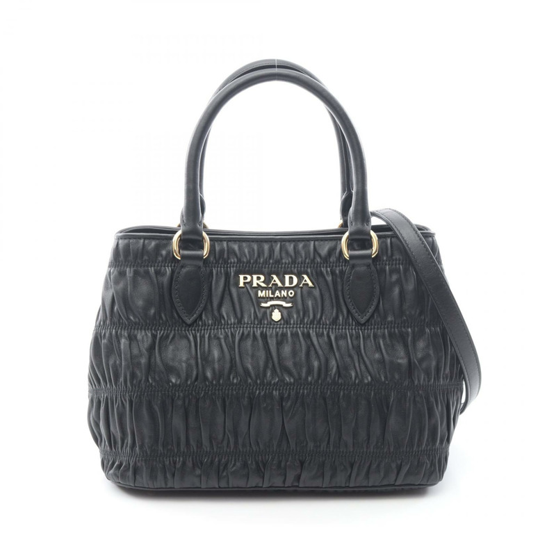 PRADA NAPPA GAUFRE'1 肩挎斜背包 1BA172 黑色真皮二手女款-0