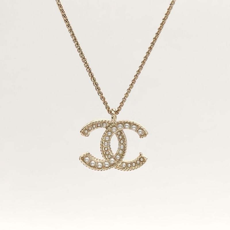 CHANEL 合金雙C珍珠logo項鏈-1
