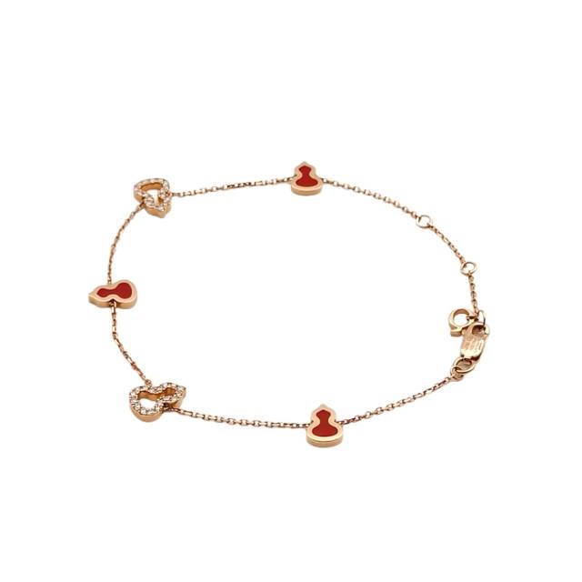Qeelin 18K玫瑰金鑽石Wulu系列紅琺瑯五葫蘆手鏈-0
