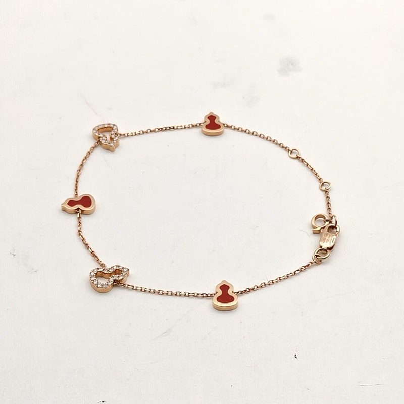 Qeelin 18K玫瑰金鑽石Wulu系列紅琺瑯五葫蘆手鏈-1