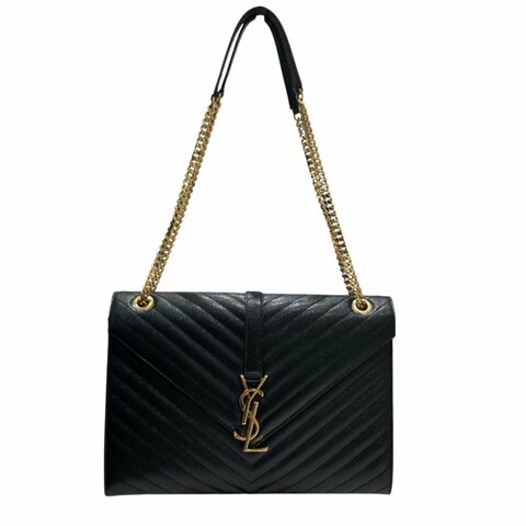SAINT LAURENT 聖羅蘭 354118 CASSANDRE CHAIN BAG 荔枝皮革 鍊帶 肩背包 黑