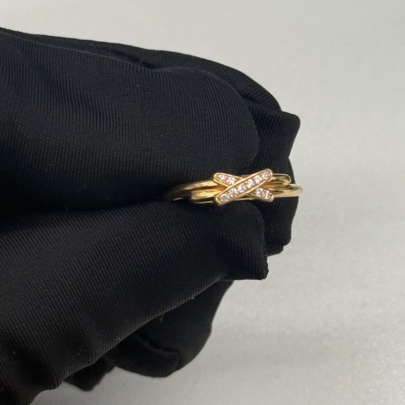 CHAUMET 18K玫瑰金鑽石JeuxdeLiens歡·緣戒指鑲鑽交叉戒指-4