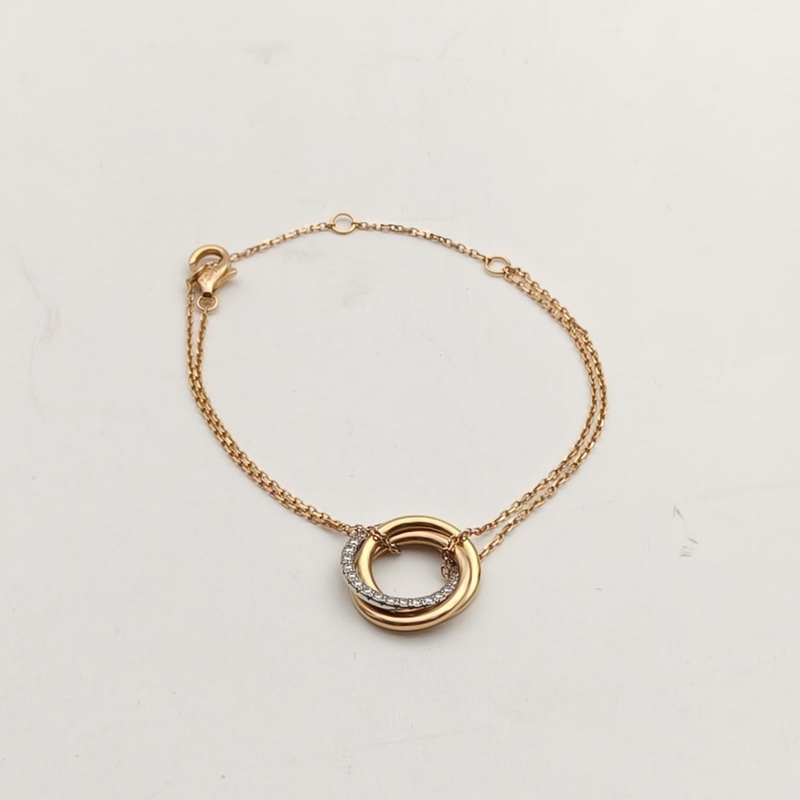 CARTIER 18K黃金18K白金18K玫瑰金鑽石Trinity三色三環手鏈-1